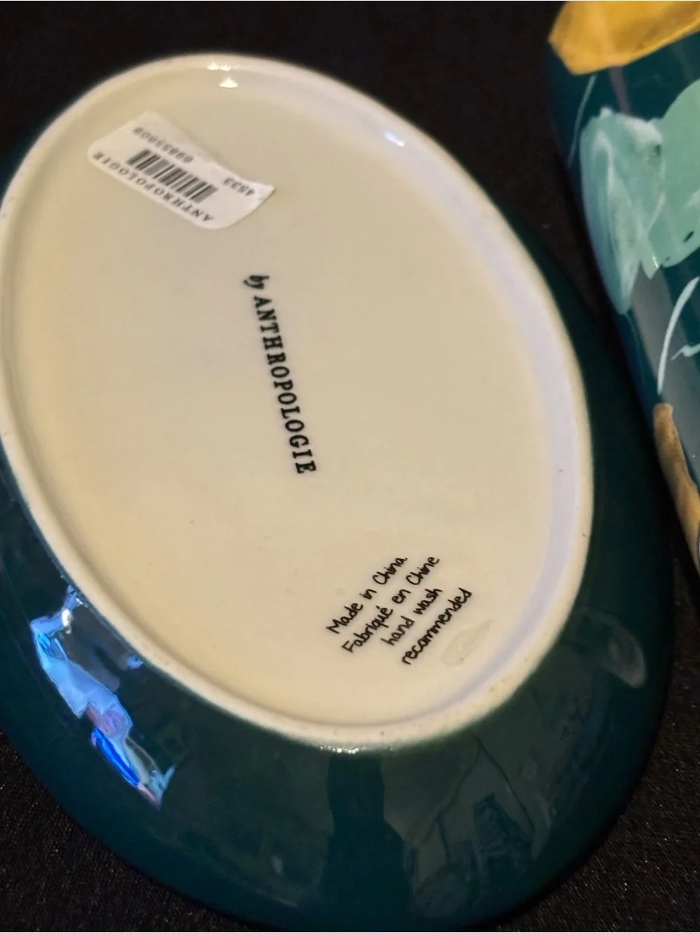 Anthropologie Holly and Pear Salt & Pepper Shakers with Underplate. Ceramic